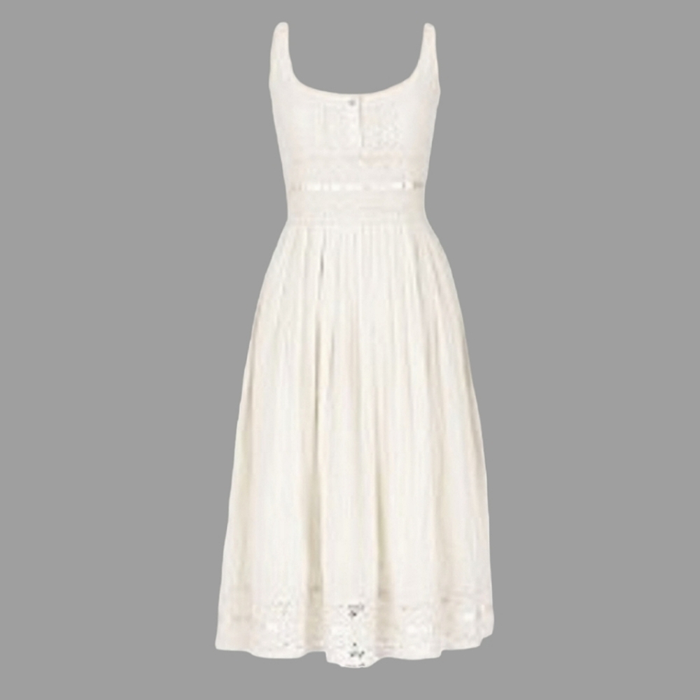 Snak Anthropologie White Ivory Sleeveless Eyelet Fit & Flare Midi Dress